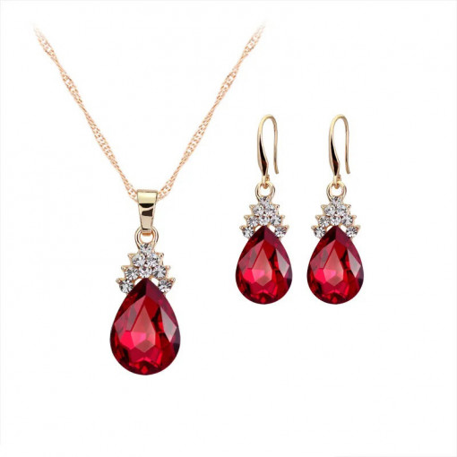 Set Colier si Cercei cu Cristal Rosu SIC MODA 5123A