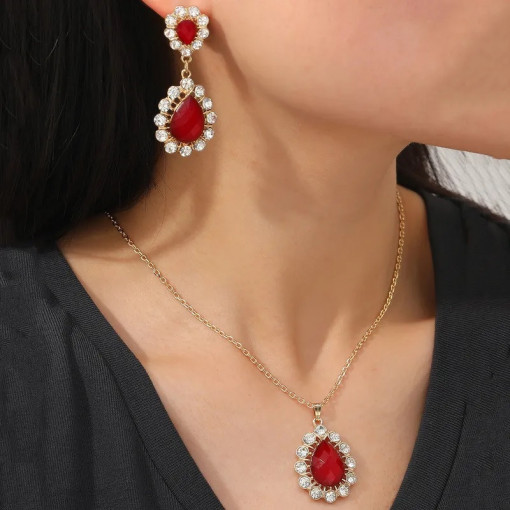 Set Colier si Cercei Retro Rosu SIC MODA 5148
