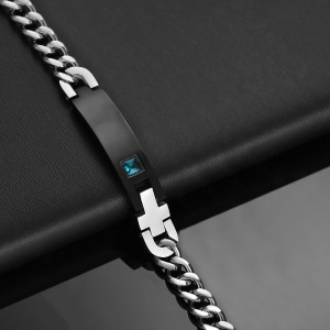 Brățară Bărbătesc din Inox chirurgical 316L — Argintiu cu zirconiu - Img 5