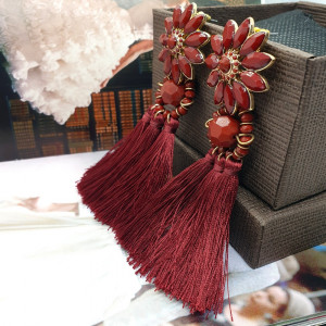 Burgundy CC 100 Fringed Earrings - Img 1