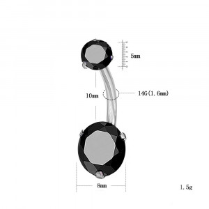 Piercing Damă din Inox chirurgical 316L — Negru cu stras - Img 3