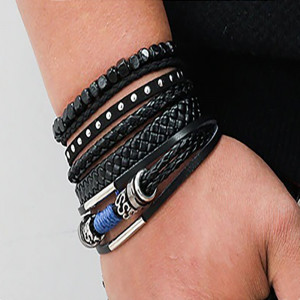 Set of 4 natural leather bracelets SIC MODA 4351 - Img 3