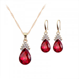 SIC MODA Red Crystal Necklace and Earrings Set 5123A - Img 1