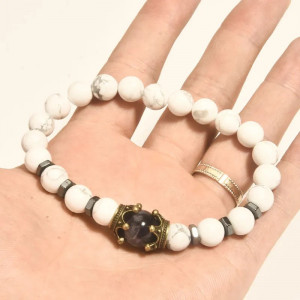 Brățară Bărbătesc din Pietre naturale Howlite si Ametist - Img 3