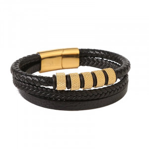 Bratara otel inoxidabil si piele SIC MODA 5631G, 5 mm - Img 1