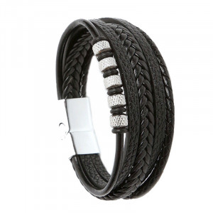 Bratara otel inoxidabil si piele SIC MODA 5632A, 4 mm - Img 1