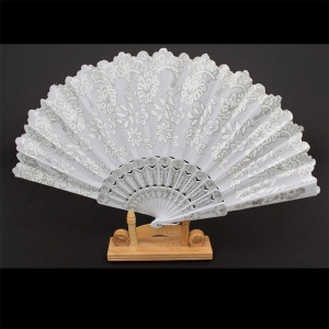 Evantai pliabil cu broderie florală și sclipici 24 cm - Img 3
