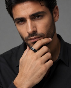 Inel Masculin din Inox chirurgical 316L — Negru cu cristal