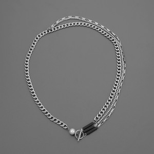 Titanium necklace with pearls Sic Moda 5368 - Img 4