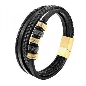 Bratara otel inoxidabil si piele SIC MODA 5632C, 4 mm - Img 1