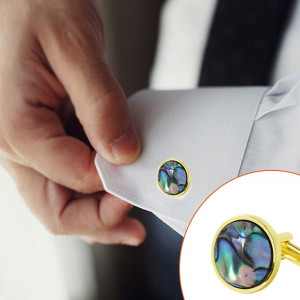 Butoni cămașă Bărbătesc din Aliaj metalic — Auriu cu scoica abalone greutate : 15g - Img 2