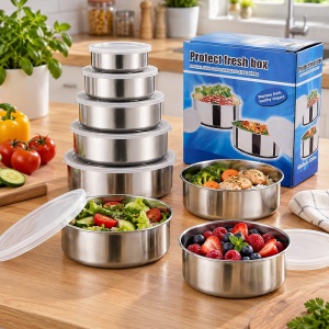 Caserole din inox cu capac ermetic, set 5 bucăți