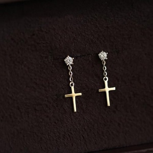 Cercei Minimalisti cu Cruciulita din Argint 925, Sic Moda 6097 - Img 3