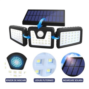 Lampă solară LED 28 x 8 cm cu proiectoare reglabile