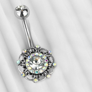 Piercing Damă din Inox chirurgical 316L — Argintiu cu cristal - Img 2