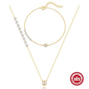 Set Colier si Bratara din Argint 925, cu Zircon, Sic Moda 6106 - Img 1