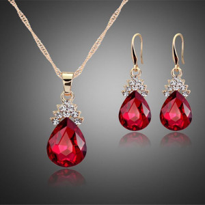 SIC MODA Red Crystal Necklace and Earrings Set 5123A - Img 3