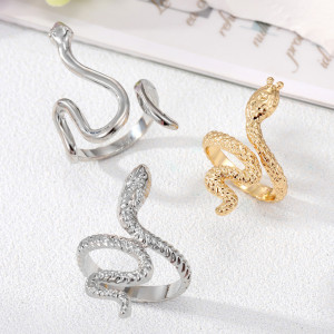 Silver Adjustable Stainless Steel Ring Vintage Snake 5087A - Img 3