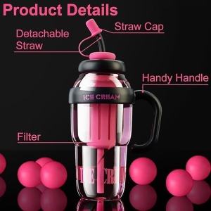 Sticlă de apă termică 1400 ml cu pai și mâner, verde - Img 2
