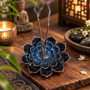 Suport din metal pentru bețișoare parfumate, model Lotus