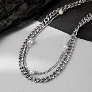Titanium necklace with pearls Sic Moda 5366 - Img 4