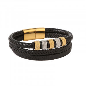 Bratara otel inoxidabil si piele SIC MODA 5631B, 5 mm - Img 1