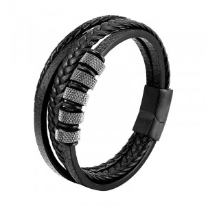 Bratara otel inoxidabil si piele SIC MODA 5632N, 4 mm - Img 1