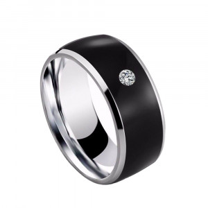 Inel Bărbătesc din Inox chirurgical 316L — Negru cu zirconiu - Img 2