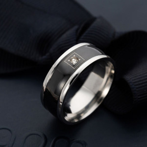 Inel Masculin din Inox chirurgical 316L — Negru cu zirconiu - Img 3