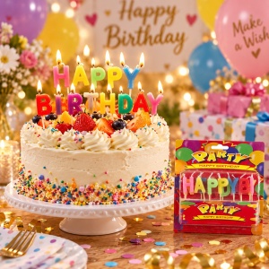 Lumânări pentru tort 3 cm, model HAPPY BIRTHDAY, colorate