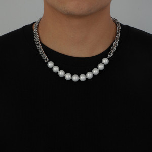 Titanium necklace with Sic Moda pearls 5367 - Img 2