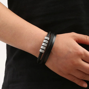 Bratara otel inoxidabil si piele SIC MODA 5631A, 5 mm - Img 2