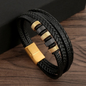 Bratara otel inoxidabil si piele SIC MODA 5632C, 4 mm - Img 3