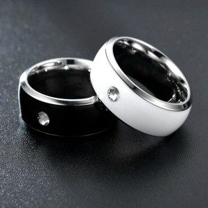 Inel Bărbătesc din Inox chirurgical 316L — Negru cu zirconiu - Img 6