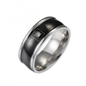 Inel Masculin din Inox chirurgical 316L — Negru cu zirconiu - Img 4