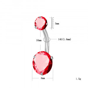 Piercing Damă din Inox chirurgical 316L — Rosu cu stras - Img 3
