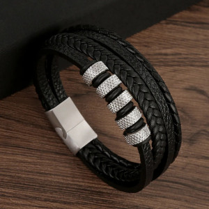 Bratara otel inoxidabil si piele SIC MODA 5632A, 4 mm - Img 4