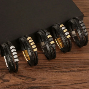 Stainless steel and leather bracelet SIC MODA 5631C, 5 mm - Img 2