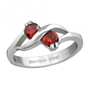 Stainless Steel Ring with Red Stones