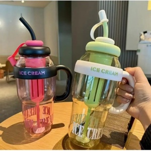 Sticlă de apă termică 1400 ml cu pai și mâner, verde - Img 3