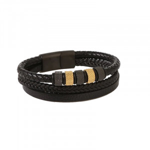 Bratara otel inoxidabil si piele SIC MODA 5631C, 5 mm - Img 1