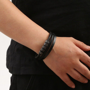 Bratara otel inoxidabil si piele SIC MODA 5632N, 4 mm - Img 4