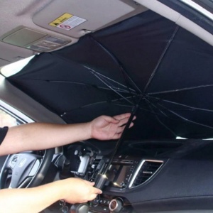 Parasolar auto tip umbrelă pliabil 130 x 80 cm, protecție UV, negru - Img 2