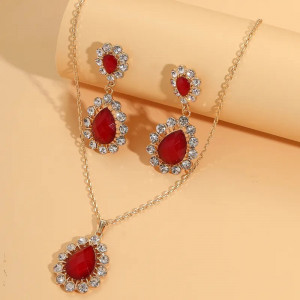 Retro Red Necklace and Earrings Set SIC MODA 5148 - Img 2