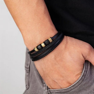 Stainless steel and leather bracelet SIC MODA 5632C, 4 mm - Img 5