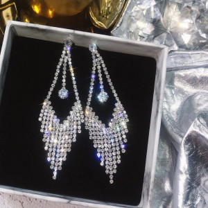 Cercei Damă din Aliaj metalic — Argintiu cu cristal - Img 3