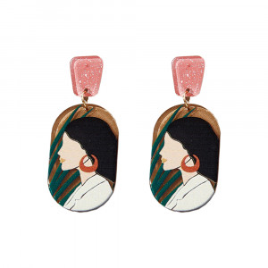 Cercei Damă Statement cu Design Portret Multicolor din Acril - 4152 - Img 1