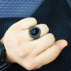 Inel Bărbătesc din Inox chirurgical 316L — Argintiu cu portelan - Img 4