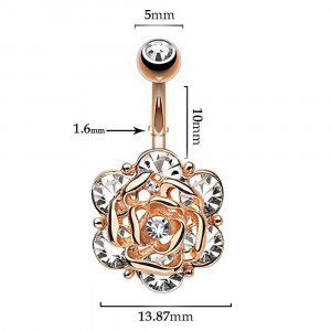 Piercing Damă din Inox chirurgical 316L — Rose cu cristal - Img 2