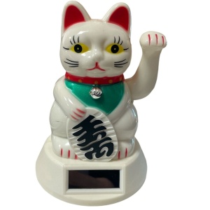 Pisica norocoasă Maneki Neko albă cu lumină solară, 12 cm - Img 2